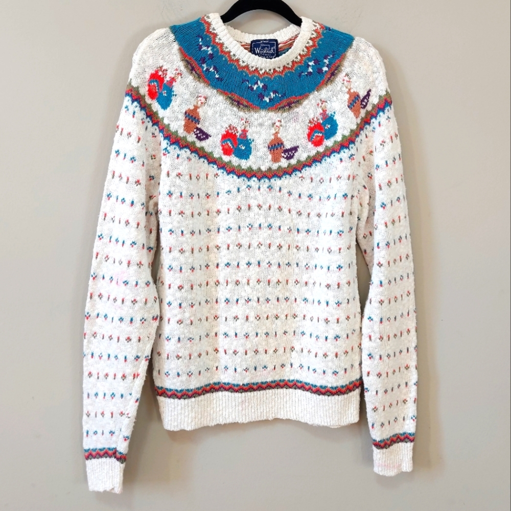 Woolrich Women Flower Pot Chunky Knit Sweater Cottagecore VTG Y2K Comfy Pullover